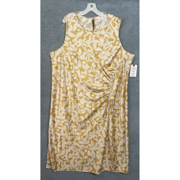 Terra & Sky Dress Womens 3X Gold Sheath Ruched Sleeveless Satin Summer Party - Picture 1 of 11